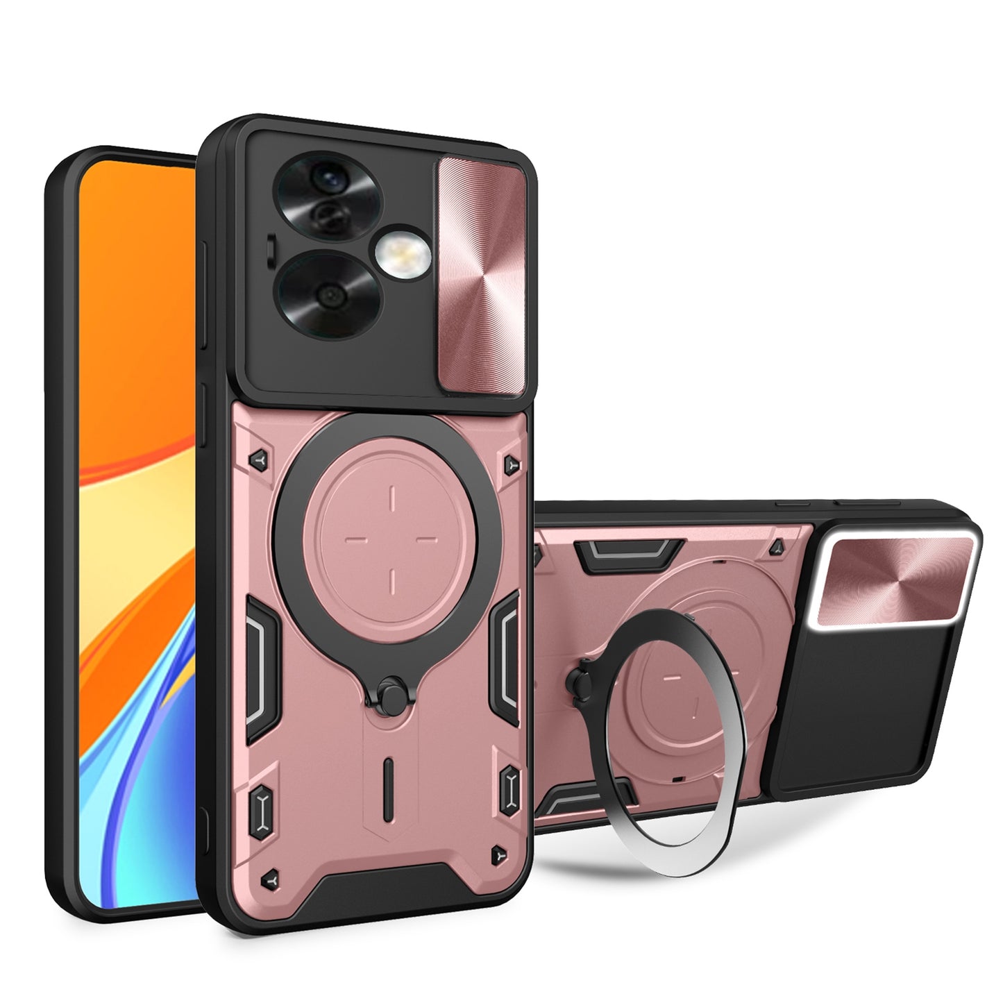 OPPO A79 5G Magnetic Holder CD Texture Sliding Camshield Phone Case, TPU PC Shockproof Cover