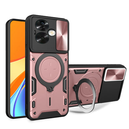 OPPO A79 5G Magnetic Holder CD Texture Sliding Camshield Phone Case, TPU PC Shockproof Cover