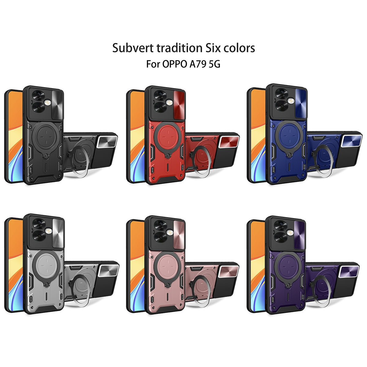 OPPO A79 5G Magnetic Holder CD Texture Sliding Camshield Phone Case, TPU PC Shockproof Cover
