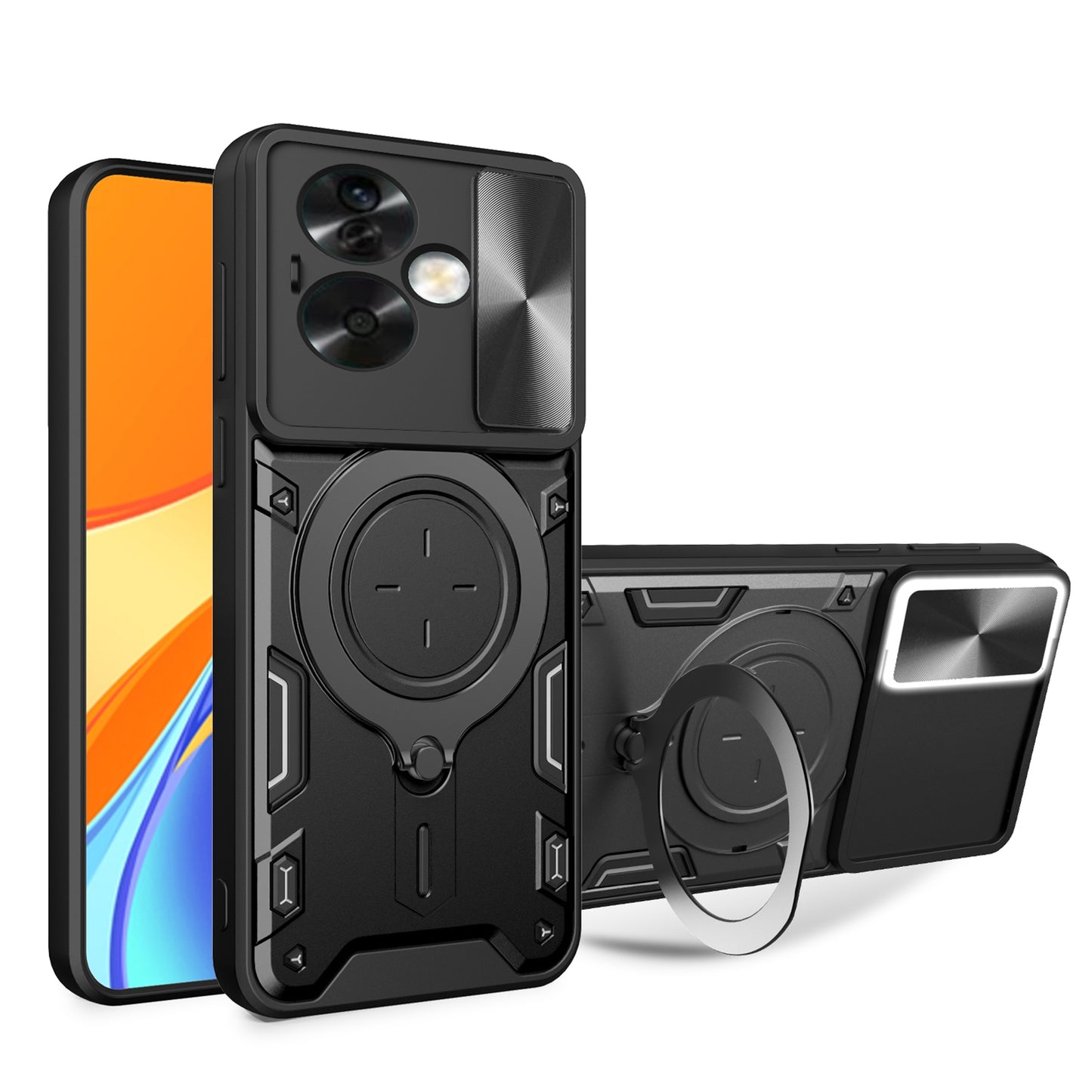 OPPO A79 5G Magnetic Holder CD Texture Sliding Camshield Phone Case, TPU PC Shockproof Cover