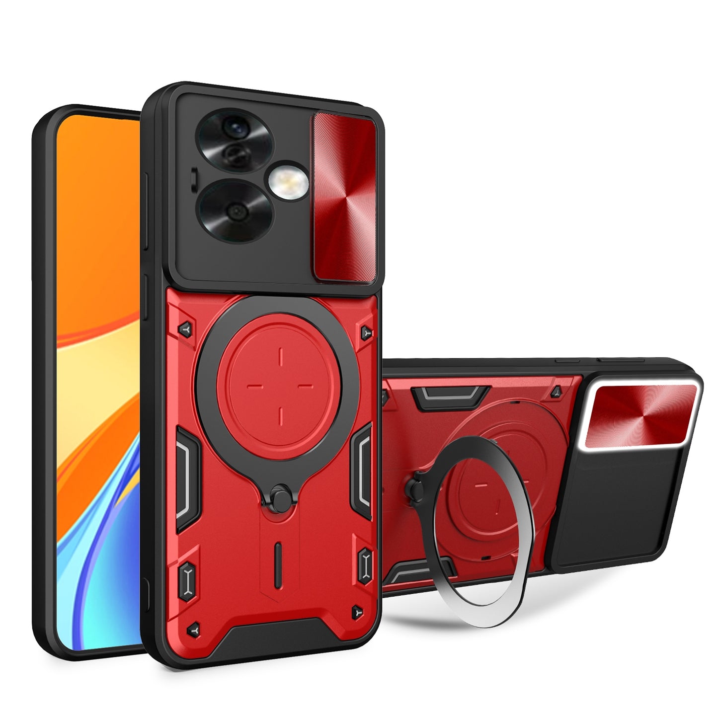 OPPO A79 5G Magnetic Holder CD Texture Sliding Camshield Phone Case, TPU PC Shockproof Cover