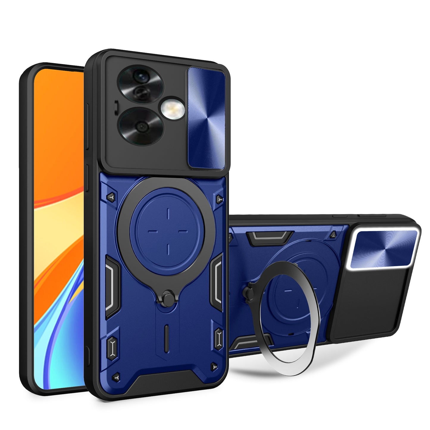OPPO A79 5G Magnetic Holder CD Texture Sliding Camshield Phone Case, TPU PC Shockproof Cover
