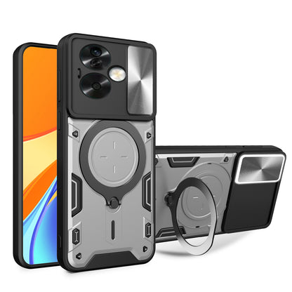 OPPO A79 5G Magnetic Holder CD Texture Sliding Camshield Phone Case, TPU PC Shockproof Cover