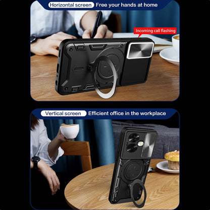 OPPO A79 5G Magnetic Holder CD Texture Sliding Camshield Phone Case, TPU PC Shockproof Cover
