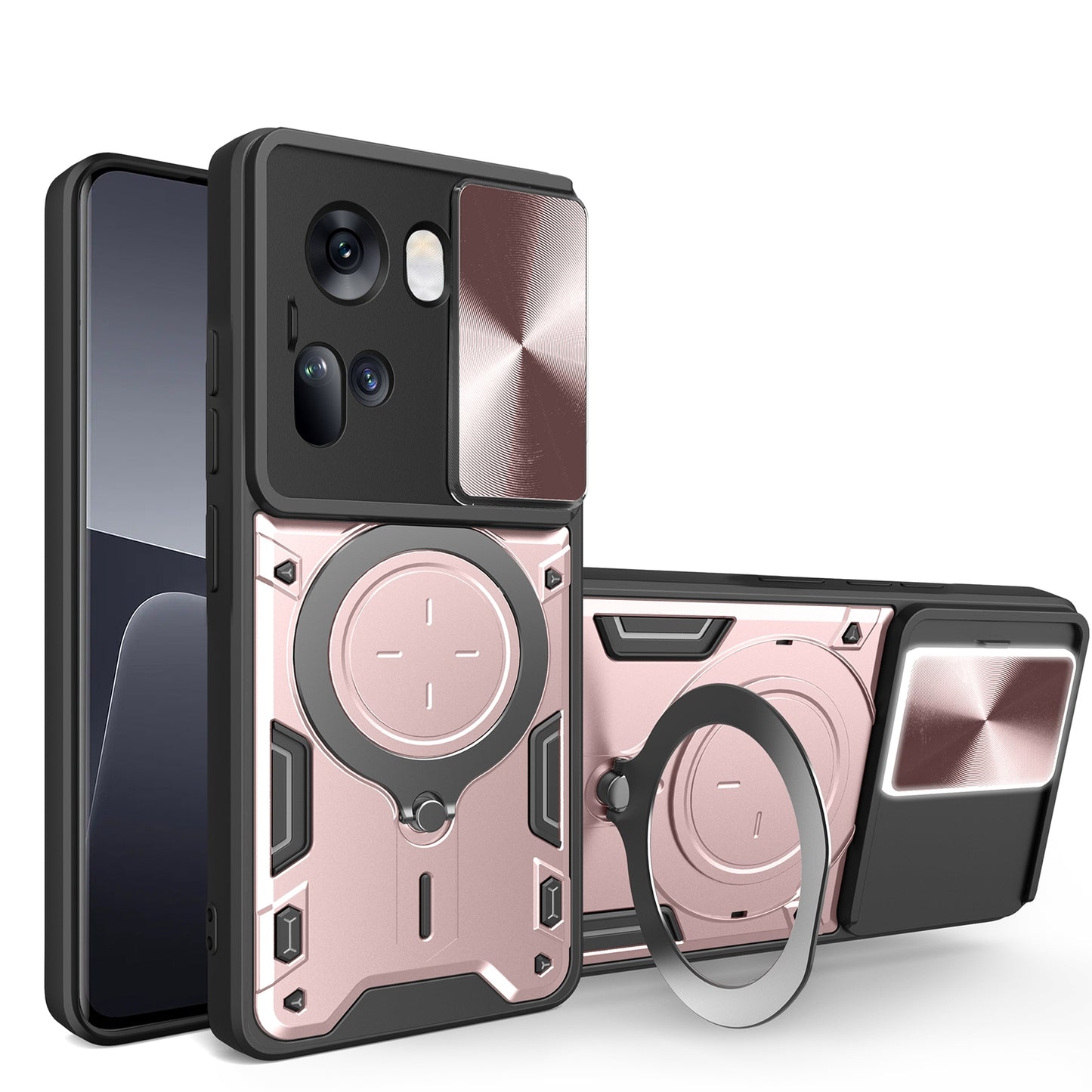 OPPO Reno11 5G Magnetic Holder CD Texture Sliding Camshield Phone Case, TPU PC Shockproof Cover