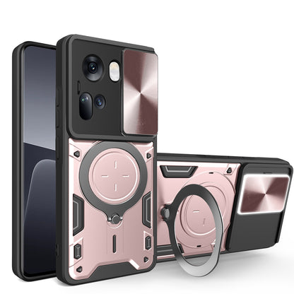 OPPO Reno11 5G Magnetic Holder CD Texture Sliding Camshield Phone Case, TPU PC Shockproof Cover
