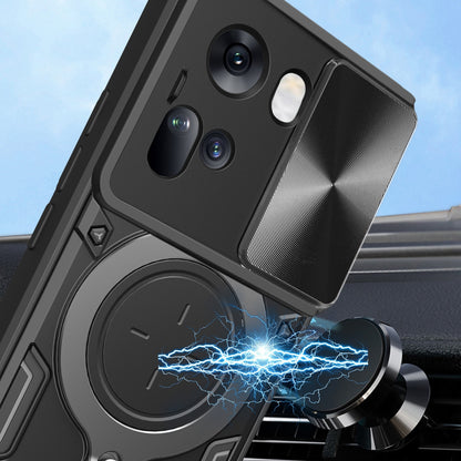 OPPO Reno11 5G Magnetic Holder CD Texture Sliding Camshield Phone Case, TPU PC Shockproof Cover