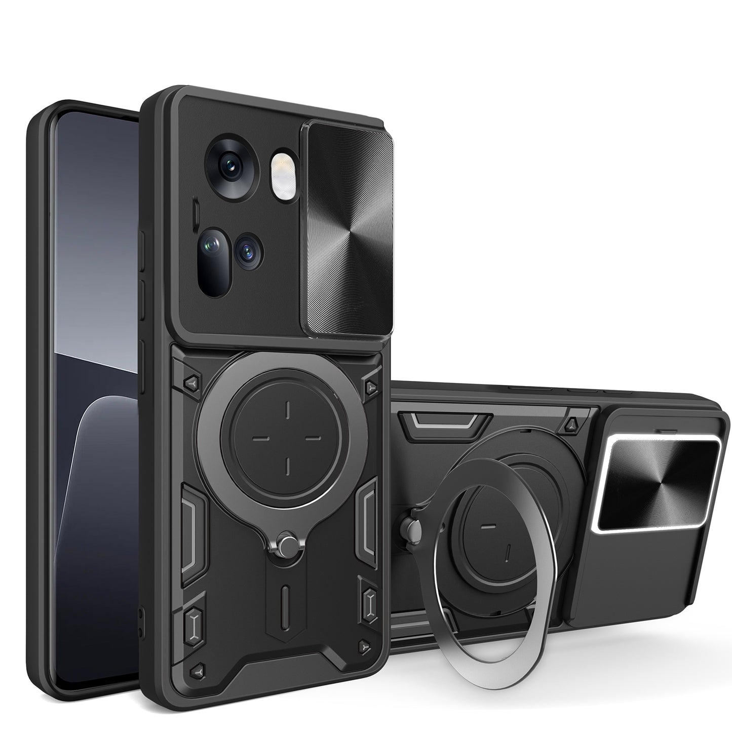 OPPO Reno11 5G Magnetic Holder CD Texture Sliding Camshield Phone Case, TPU PC Shockproof Cover