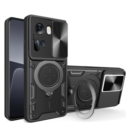 OPPO Reno11 5G Magnetic Holder CD Texture Sliding Camshield Phone Case, TPU PC Shockproof Cover