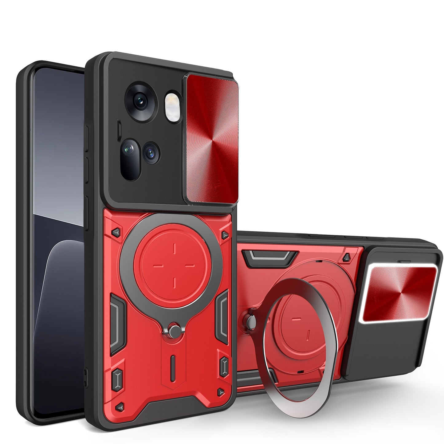 OPPO Reno11 5G Magnetic Holder CD Texture Sliding Camshield Phone Case, TPU PC Shockproof Cover
