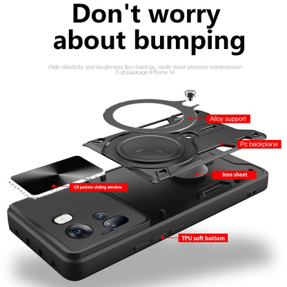 OPPO Reno11 5G Magnetic Holder CD Texture Sliding Camshield Phone Case, TPU PC Shockproof Cover