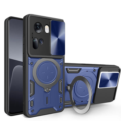 OPPO Reno11 5G Magnetic Holder CD Texture Sliding Camshield Phone Case, TPU PC Shockproof Cover