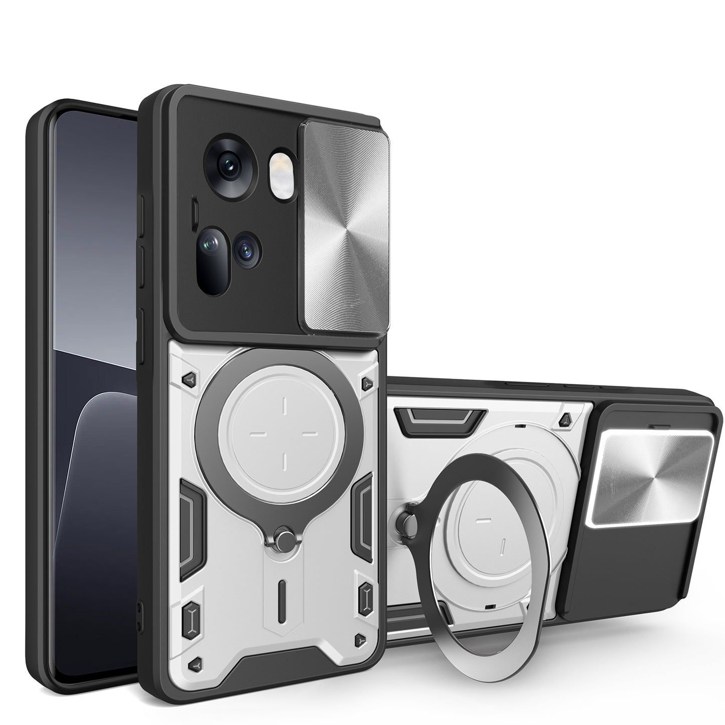 OPPO Reno11 5G Magnetic Holder CD Texture Sliding Camshield Phone Case, TPU PC Shockproof Cover