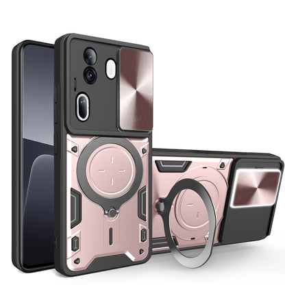 OPPO Reno11 Pro 5G Magnetic Holder CD Texture Sliding Camshield Phone Case, TPU PC Shockproof Cover