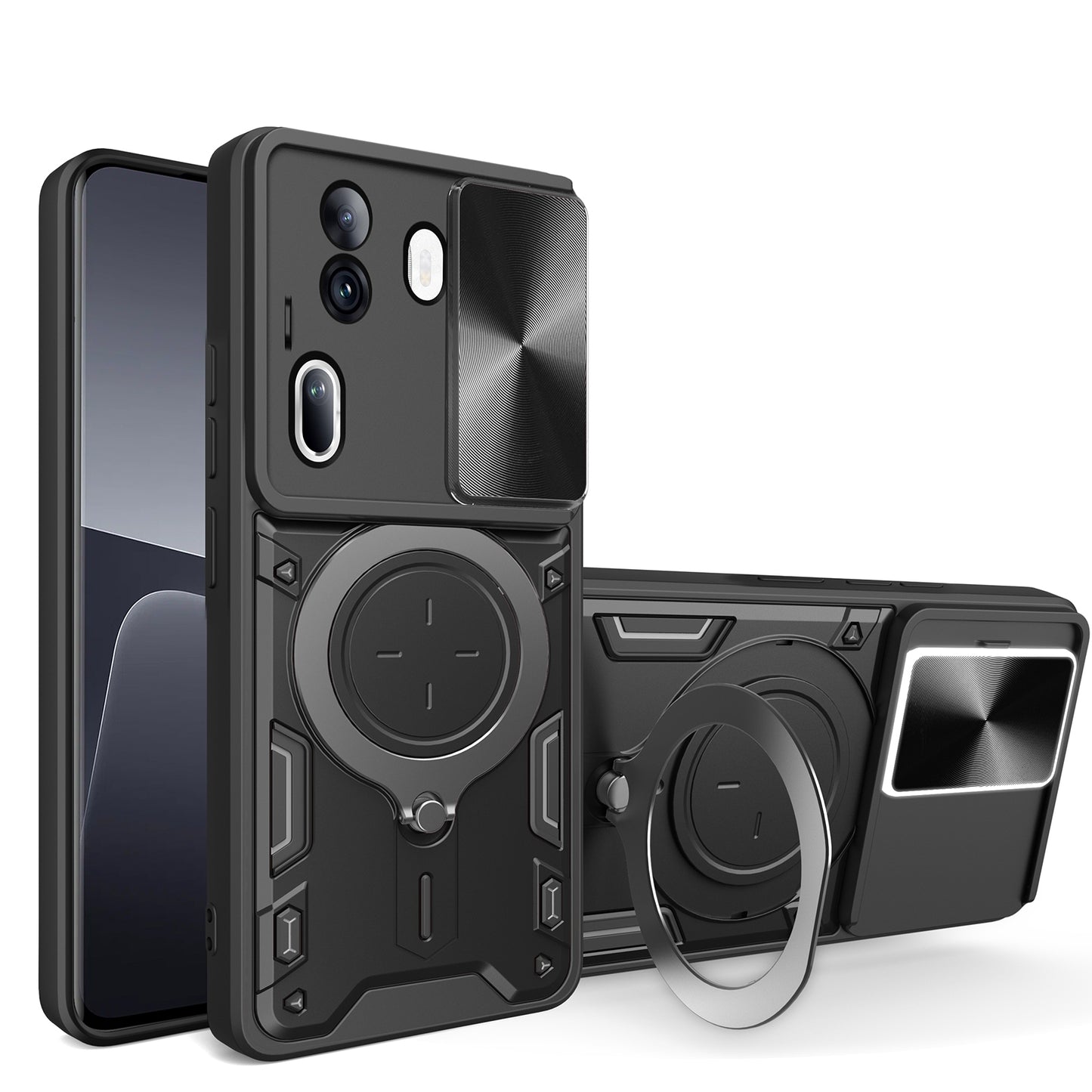 OPPO Reno11 Pro 5G Magnetic Holder CD Texture Sliding Camshield Phone Case, TPU PC Shockproof Cover