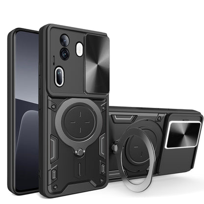 OPPO Reno11 Pro 5G Magnetic Holder CD Texture Sliding Camshield Phone Case, TPU PC Shockproof Cover
