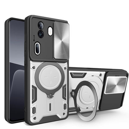 OPPO Reno11 Pro 5G Magnetic Holder CD Texture Sliding Camshield Phone Case, TPU PC Shockproof Cover