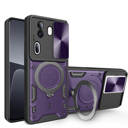 OPPO Reno11 Pro 5G Magnetic Holder CD Texture Sliding Camshield Phone Case, TPU PC Shockproof Cover