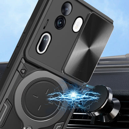 OPPO Reno11 Pro 5G Magnetic Holder CD Texture Sliding Camshield Phone Case, TPU PC Shockproof Cover