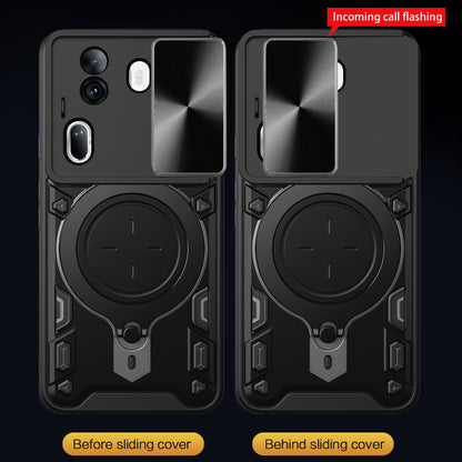 OPPO Reno11 Pro 5G Magnetic Holder CD Texture Sliding Camshield Phone Case, TPU PC Shockproof Cover