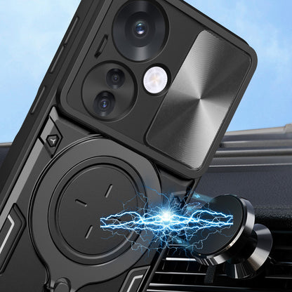OPPO Reno11 F 5G Magnetic Holder CD Texture Sliding Camshield Phone Case, TPU PC Shockproof Cover