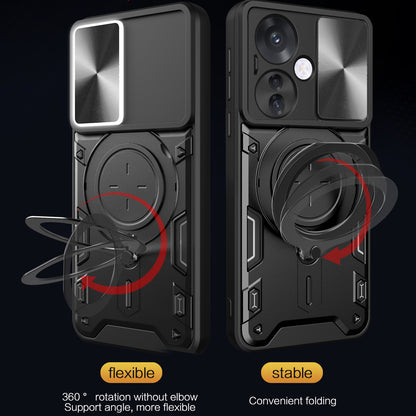 OPPO Reno11 F 5G Magnetic Holder CD Texture Sliding Camshield Phone Case, TPU PC Shockproof Cover