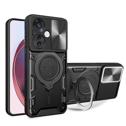 OPPO Reno11 F 5G Magnetic Holder CD Texture Sliding Camshield Phone Case, TPU PC Shockproof Cover