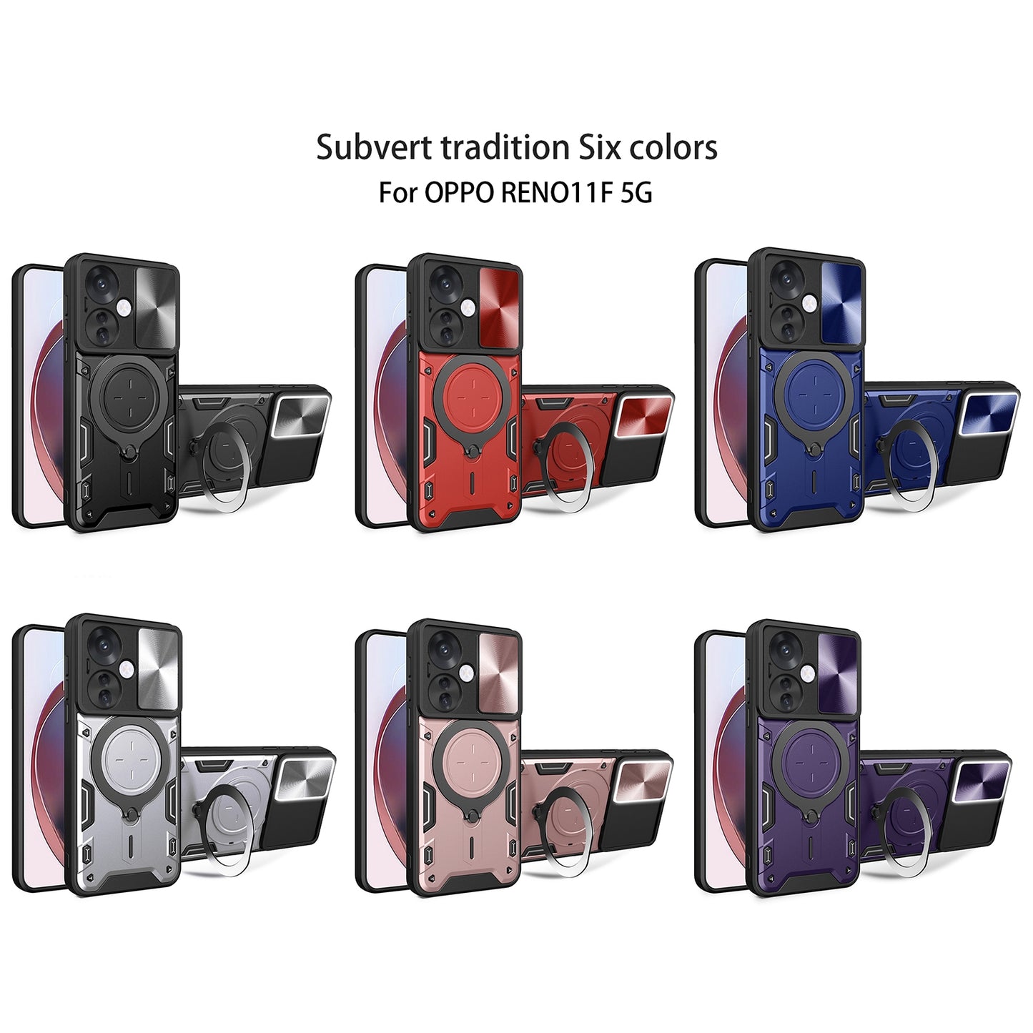 OPPO Reno11 F 5G Magnetic Holder CD Texture Sliding Camshield Phone Case, TPU PC Shockproof Cover