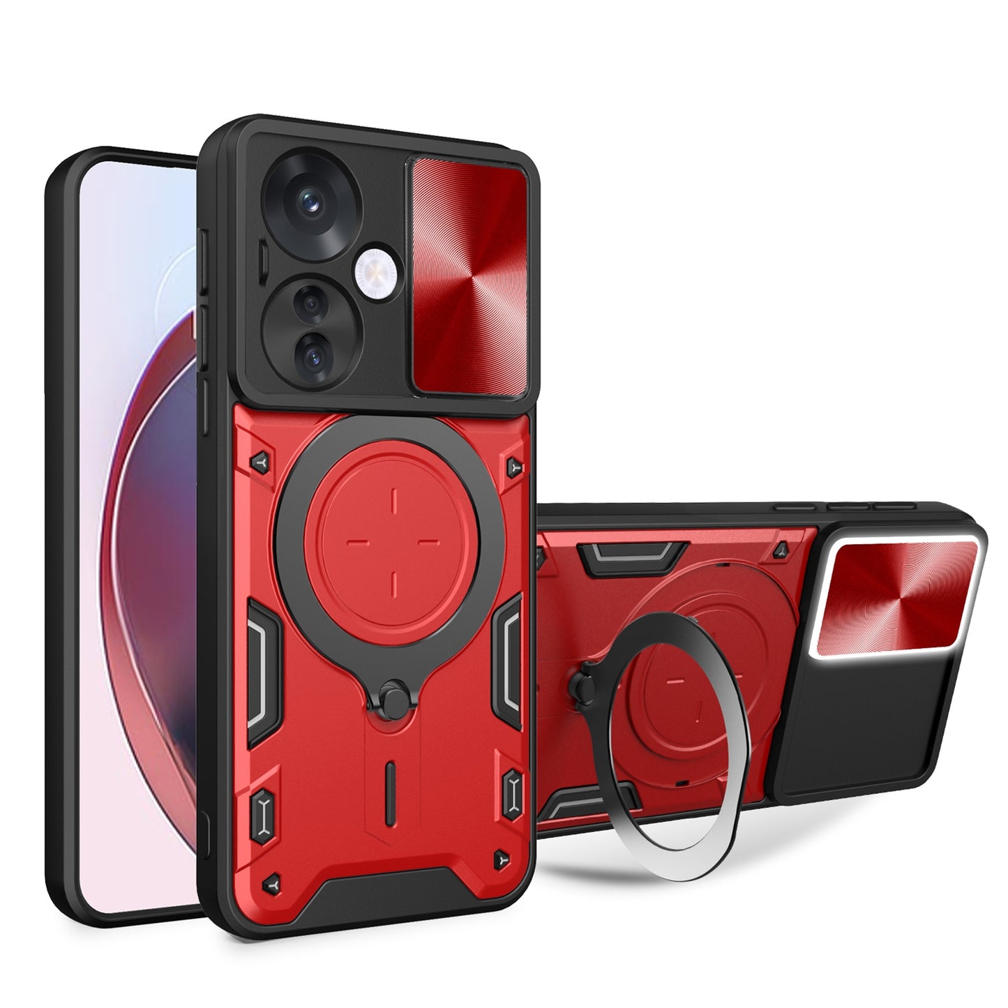 OPPO Reno11 F 5G Magnetic Holder CD Texture Sliding Camshield Phone Case, TPU PC Shockproof Cover
