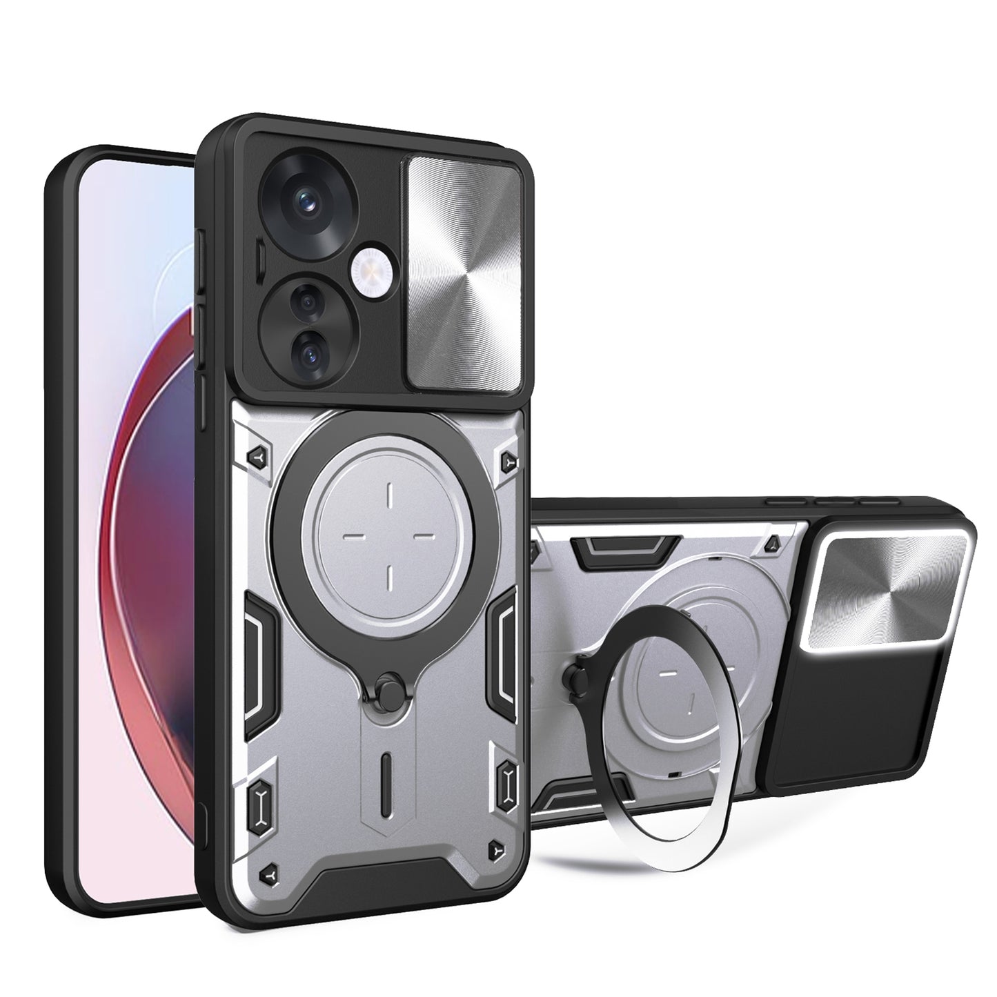 OPPO Reno11 F 5G Magnetic Holder CD Texture Sliding Camshield Phone Case, TPU PC Shockproof Cover