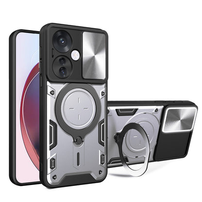 OPPO Reno11 F 5G Magnetic Holder CD Texture Sliding Camshield Phone Case, TPU PC Shockproof Cover