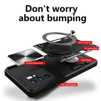 OPPO Reno 6 4G Magnetic Holder CD Texture Sliding Camshield Phone Case, TPU PC Shockproof Cover