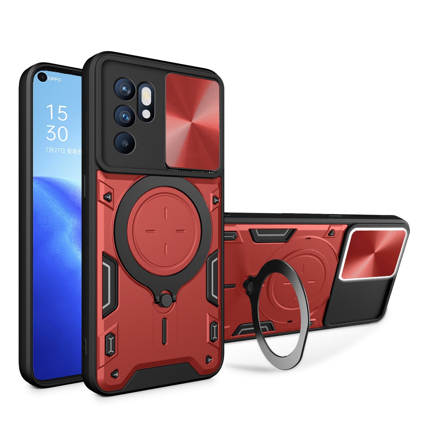 OPPO Reno 6 4G Magnetic Holder CD Texture Sliding Camshield Phone Case, TPU PC Shockproof Cover