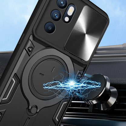 OPPO Reno 6 4G Magnetic Holder CD Texture Sliding Camshield Phone Case, TPU PC Shockproof Cover