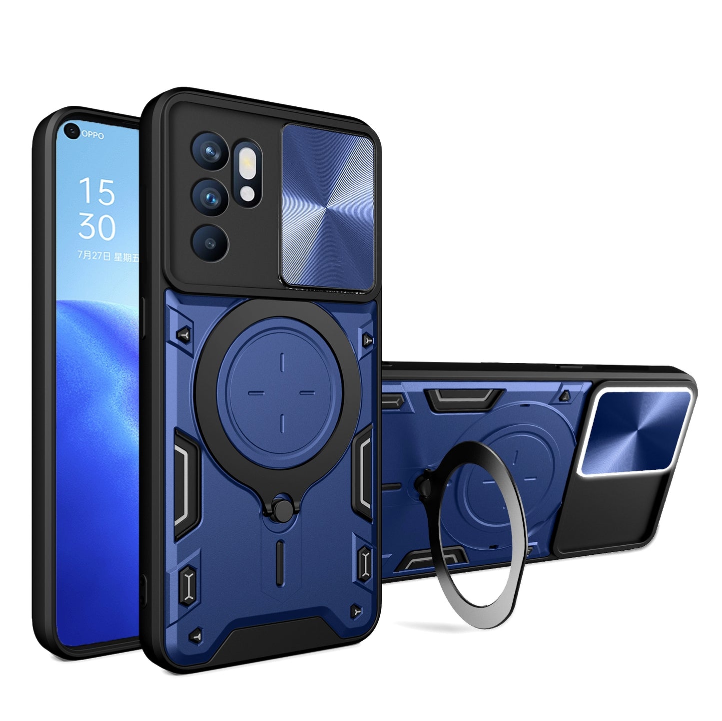 OPPO Reno 6 4G Magnetic Holder CD Texture Sliding Camshield Phone Case, TPU PC Shockproof Cover