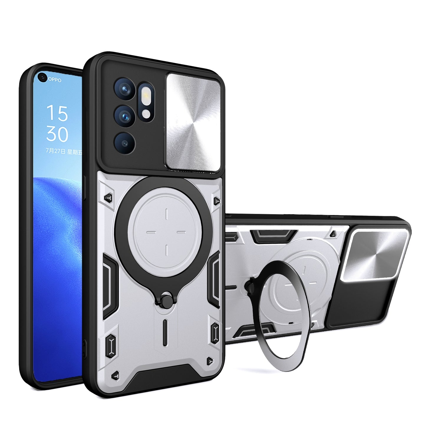 OPPO Reno 6 4G Magnetic Holder CD Texture Sliding Camshield Phone Case, TPU PC Shockproof Cover