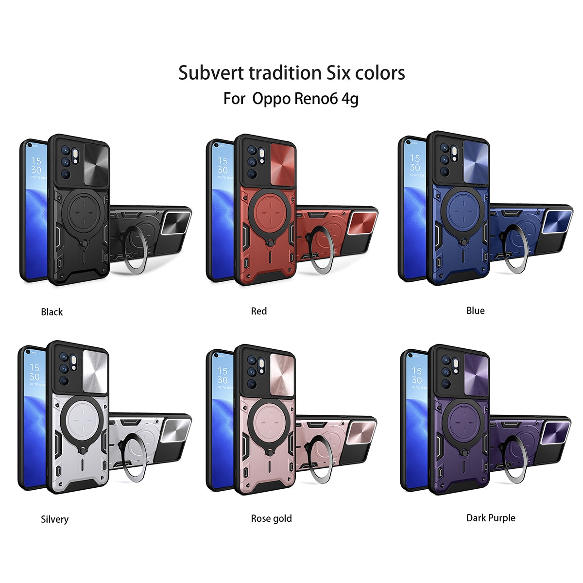 OPPO Reno 6 4G Magnetic Holder CD Texture Sliding Camshield Phone Case, TPU PC Shockproof Cover