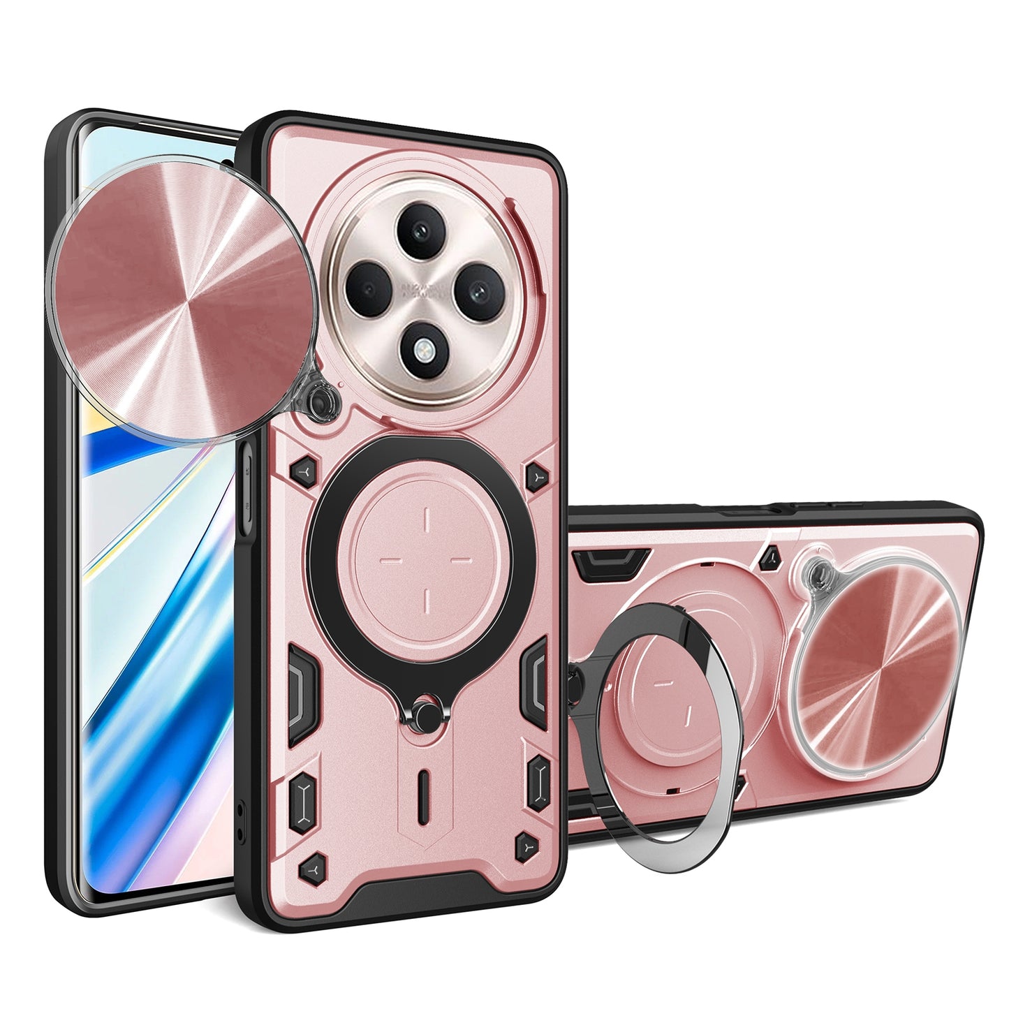 OPPO Reno12 F 5G Magnetic Holder CD Texture Sliding Camshield Phone Case, TPU PC Shockproof Cover