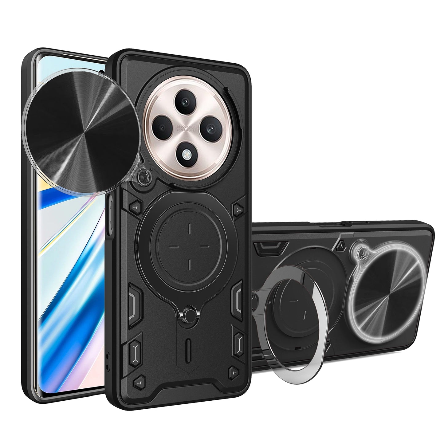 OPPO Reno12 F 5G Magnetic Holder CD Texture Sliding Camshield Phone Case, TPU PC Shockproof Cover