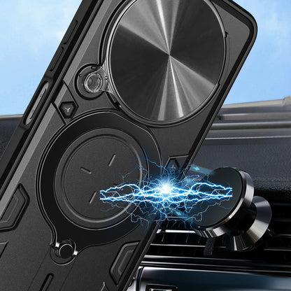 OPPO Reno12 F 5G Magnetic Holder CD Texture Sliding Camshield Phone Case, TPU PC Shockproof Cover