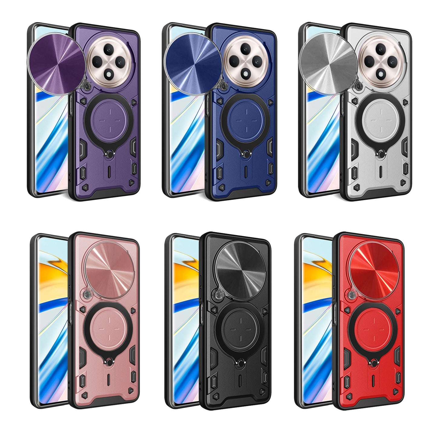 OPPO Reno12 F 5G Magnetic Holder CD Texture Sliding Camshield Phone Case, TPU PC Shockproof Cover