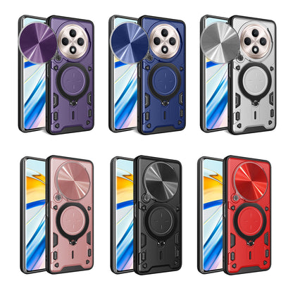 OPPO Reno12 F 5G Magnetic Holder CD Texture Sliding Camshield Phone Case, TPU PC Shockproof Cover