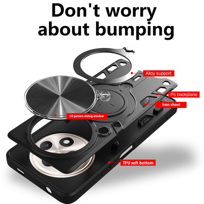 OPPO Reno12 F 5G Magnetic Holder CD Texture Sliding Camshield Phone Case, TPU PC Shockproof Cover