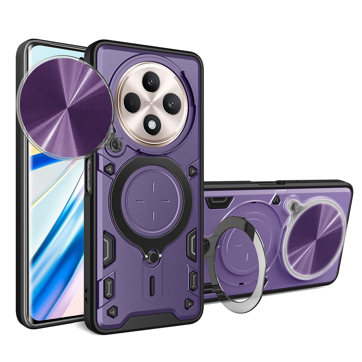 OPPO Reno12 F 5G Magnetic Holder CD Texture Sliding Camshield Phone Case, TPU PC Shockproof Cover