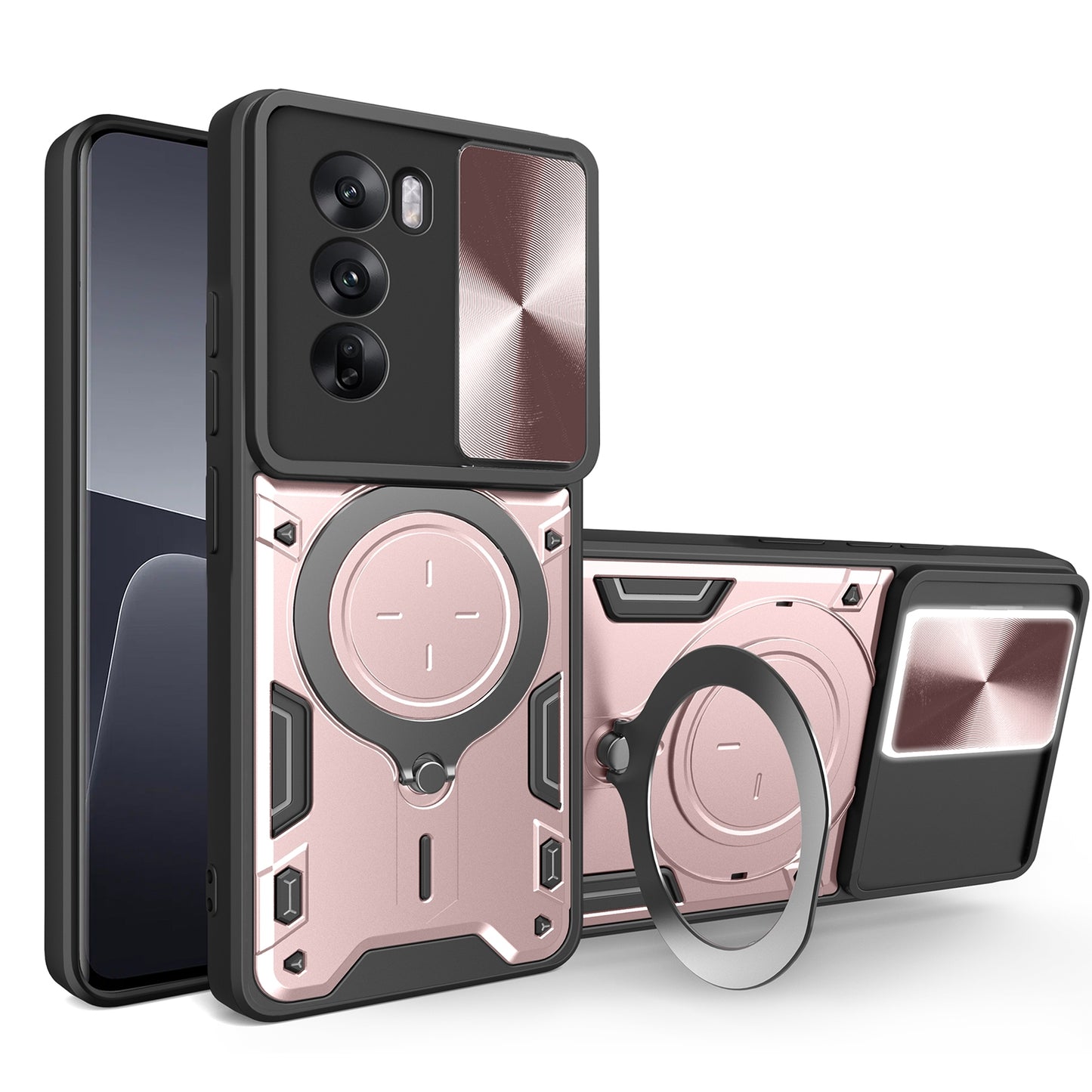 OPPO Reno12 Pro 5G Magnetic Holder CD Texture Sliding Camshield Phone Case, TPU PC Shockproof Cover