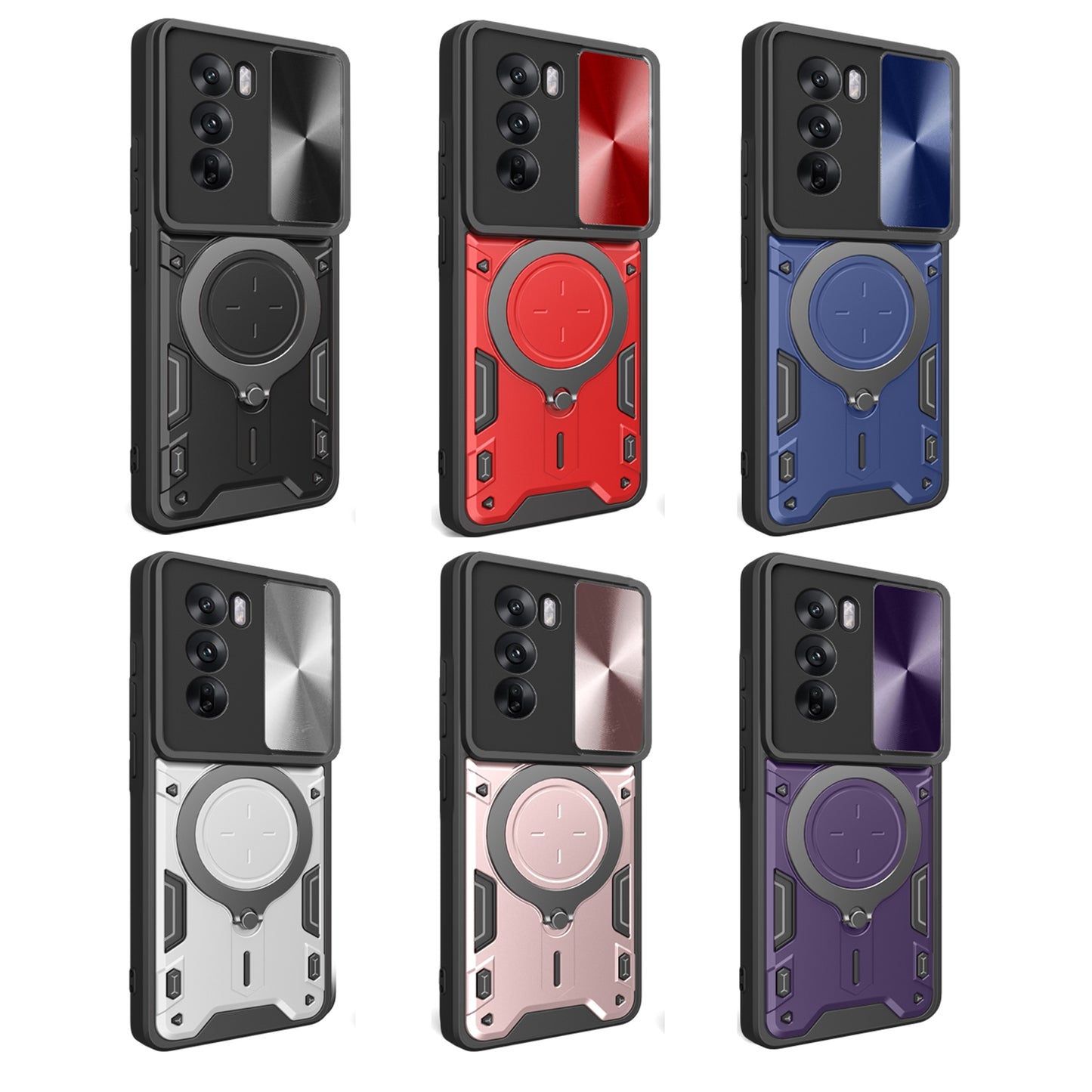 OPPO Reno12 Pro 5G Magnetic Holder CD Texture Sliding Camshield Phone Case, TPU PC Shockproof Cover
