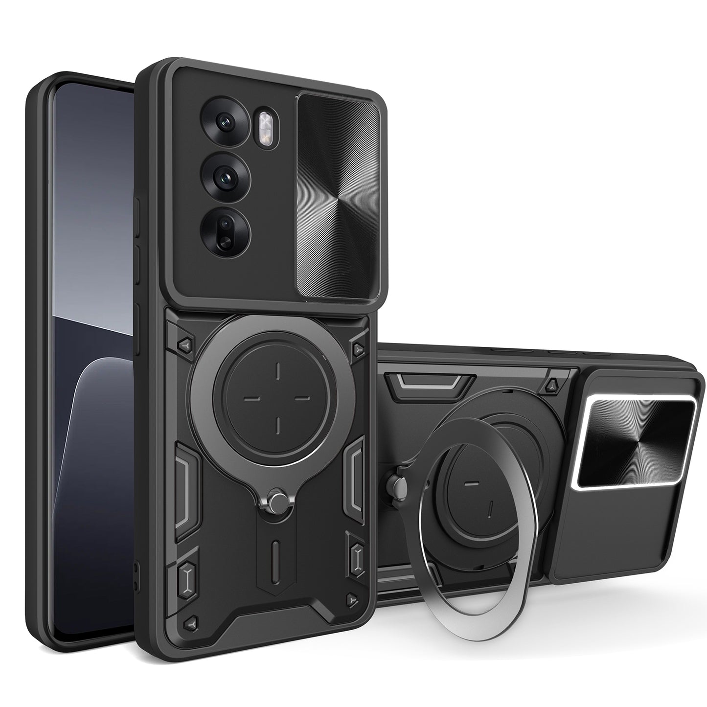 OPPO Reno12 Pro 5G Magnetic Holder CD Texture Sliding Camshield Phone Case, TPU PC Shockproof Cover