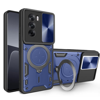OPPO Reno12 Pro 5G Magnetic Holder CD Texture Sliding Camshield Phone Case, TPU PC Shockproof Cover