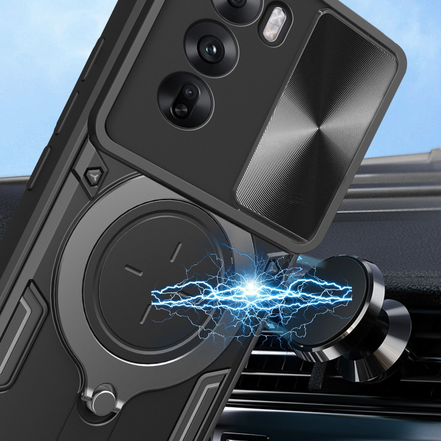 OPPO Reno12 Pro 5G Magnetic Holder CD Texture Sliding Camshield Phone Case, TPU PC Shockproof Cover
