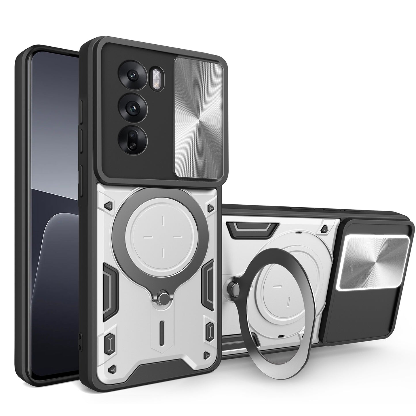 OPPO Reno12 Pro 5G Magnetic Holder CD Texture Sliding Camshield Phone Case, TPU PC Shockproof Cover
